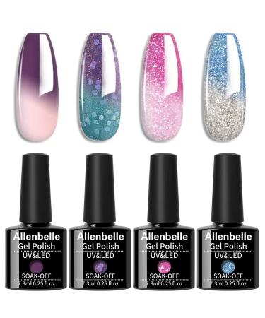Allenbelle UV nail polish thermo set 4 colors with gift box gel nail polish color change shellac set uv gel nail art soac off uv thermo nagellac 060