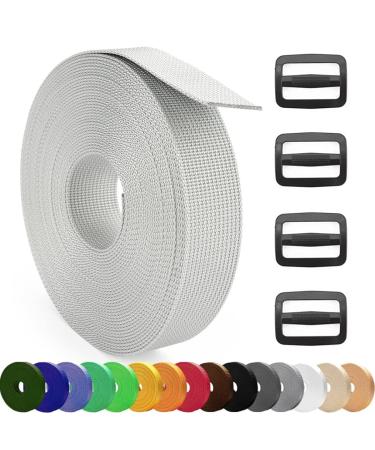 MOZETO 1 Inch Nylon Webbing Strap with Plastic Tri-Glide Slide Clips, 10 25 50 Yards Heavy Duty Nylon Strapping for Indoor or Outdoor Gear, DIY Crafting, Repairing Gray 1" x 50 yards