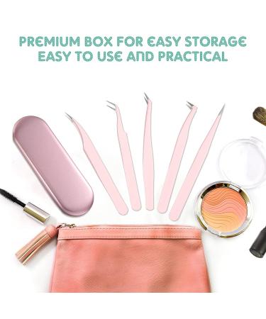 5 Pcs Eyelash Extension Tweezer Set with Box - Stainless Steel Lash Volume Tools for Skilled Lash Artists (Pink) - Buy Online on GoSupps.com