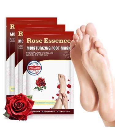OUKEYA Foot Mask 3 Pairs: Nourish Foot Mask Dermatologically Tested Repairs Heels & Soften Dry Dead Skin for Cracked Feet(No Peeling) Rose