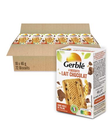 Gerblé - Chocolate Milk Cookies - Low in Saturated Fats - No Palm Oil - No Dye - 18 Box of 4 Biscuits - 46g x18