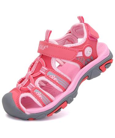 DADAWEN Boy's Girl's Outdoor Athletic Strap Breathable Closed-Toe Water Sandals (Toddler/Little Kid/Big Kid) 3 Little Kid Hot Pink