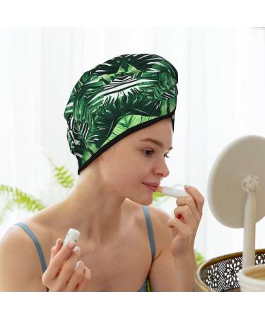 Tropical Palm Banana Leaves Coral Velvet Hair Cap with Buttons - Dry Curly Long & Thick Hair Anti Frizz Black - Buy Online on GoSupps.com