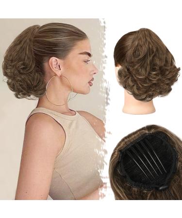 BARSDAR 22cm Wavy Porce Extrolation Kamm Clip Cordelstrokes Short Wavy Poor Cock Hair Extension Thick Natural Synthetic Comb Power Tail Hair Parts (Braun & Auburn) 22cm Brown & Auburn Blond Mixed