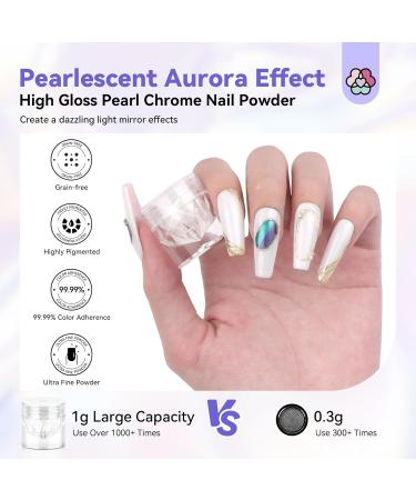 SAVILAND Gloosy Pearl Chrome Nail Powder: 1g Pearlescent Aurora Glitter Holographic Chrome Powder Metallic Mirror Effect Pigment Chrome Powder for Nails with No Wipe Top Gel Nail Art Home Salon DIY - Buy Online on GoSupps.com