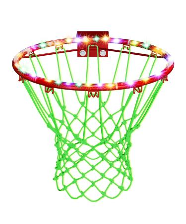 Glow in The Dark Basketball Net with 9.8 ft 30 LED Basketball Hoop Outdoor Basketball Rim Replacement 12 Loops Standard Size Basketball Net with Remote Control for Kids Adults Outdoor Sports School