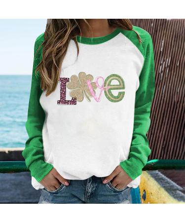 St. Patrick's Day Women's Crewneck Sweatshirt | Long Sleeve Blouse | Clover Gnome Graphic Tee | Irish Girls Green Sweatshirt - Small - Buy Online on GoSupps.com