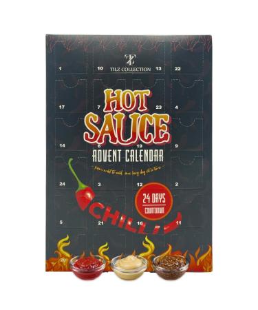 Chilli Advent Calendar 2023-24 Days of Hot Chilli Sauce Advent Calendar with 20 Fiery Flavours - Christmas Hot Sauce Gift Set for Chilli and Spicy Foods Lovers (Black (Sachet))