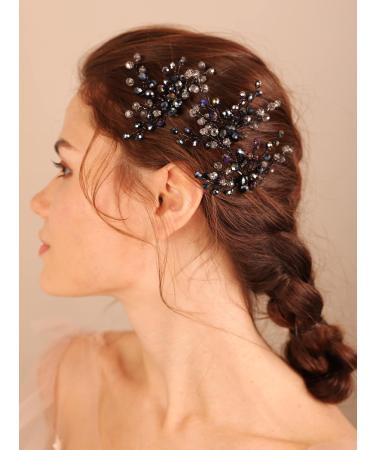 Deniferymakeup Wedding Bridal Black Crystal Hair Pins Theme Party Hair Piece Set Handmade Dark Purple Hair Jewelry for Women and Girls - Buy Online on GoSupps.com