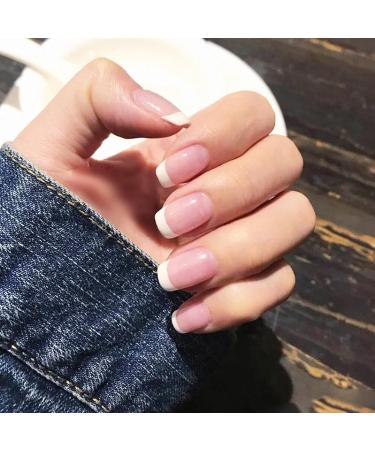 24 Pcs French False Nails Short Square Press on Nails Full Cover False Nails Nude Reusable Semi-Transparent Nails for Women and Girls Nail Art Accessories - Buy Online on GoSupps.com