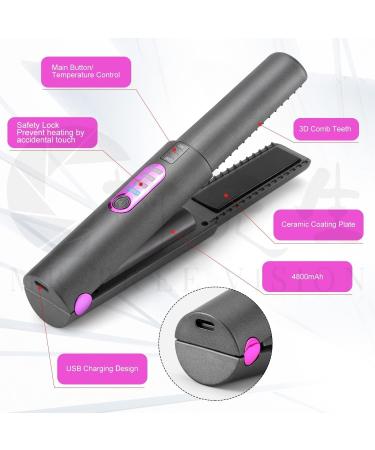 OBEST Cordless Hair Straighteners Curler 2 in 1 Mini Portable Travel Wireless Flat Iron Fast Heat Up Anti-Scald 3-Level Straightener for Swift Smooth and Glossy Hair Type-C Rechargeable (Grey) Gray - Buy Online on GoSupps.com