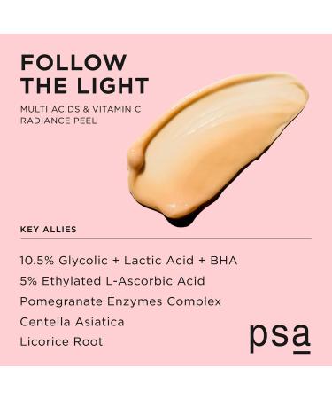 PSA Follow the Light Radiance Peel - 10% Glycolic & Lactic Acid 5% Vitamin C Pomegranate Enzyme | Weekly Rinse-Off Facial Peel 50ml for Glowing Skin - Buy Online on GoSupps.com