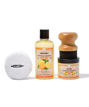 CLARKs Cutting Board Oil and Wax Kit  Includes Food Grade Mineral Oil (12oz), Finishing Wax (6oz), Applicator, & Buffing Pad to Clean and Protect Wood, Enriched with Natural Lemon & Orange Extract Orange-Lemon