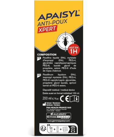 APAISYL Lotion Anti-Poux Xpert Tue 100% des Poux et des Lentes en 1 heure 1 seule Application Micro-Emulsion brevet e Peigne Offert 200ml 200 ML - Buy Online on GoSupps.com