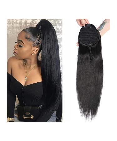 Ponytail Extensions 8-24" Straight Drawstring Ponytail Brazilian Remy Hair Human Hair Ponytail Extensions Clip in Hair Extensions for Black Woman for Women(Size:8inch(20cm)) 8inch(20cm) DrawString