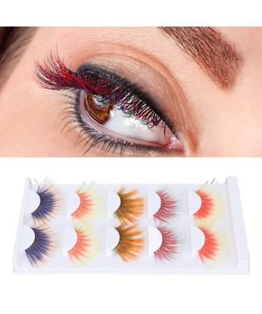 Colorful False Eyelashes - 5 Pairs 6D Long Curled Lashes for Halloween & Stage Makeup | Gradient Orange Red Blue Thick Synthetic Lashes - Buy Online on GoSupps.com