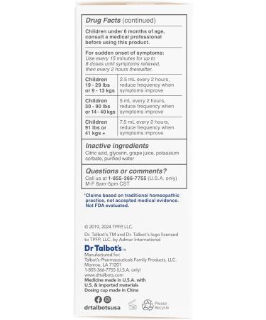 Dr. Talbot's Pain + Inflammation Relief Liquid Medicine for Children, Includes Dosage Cup, Grape Juice Flavor, 4 Fl Oz (Packaging May Vary) 4 Fl Oz (Pack of 1) Children's Pain + Inflammation - Buy Online on GoSupps.com