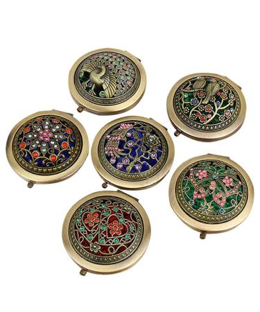 Dragonaur-Home Decor mini compact level in vintage style with hollow flower foldable round double-sided for trips outdoor random color selection