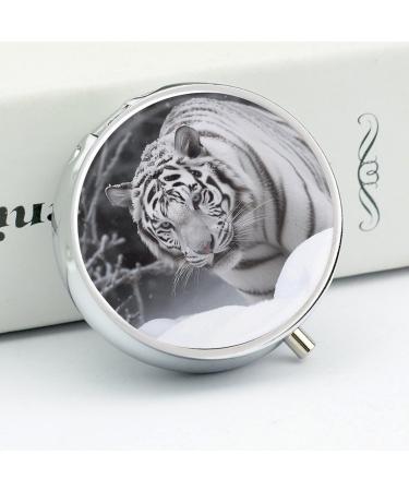 Buy White Tiger Travel Pill Box - 3 Compartment Round Portable Medicine Organizer for Purse & Pocket - Buy Online on GoSupps.com