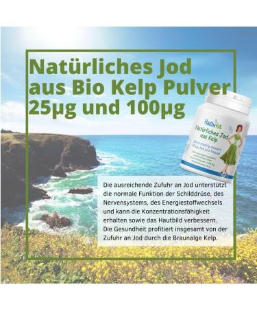 Buy 100 g Natural Iodine from Kelp - 120 Mini Capsules for Thyroid & Hashimoto Support - Flexible Dosage - International Shipping Available - Buy Online on GoSupps.com