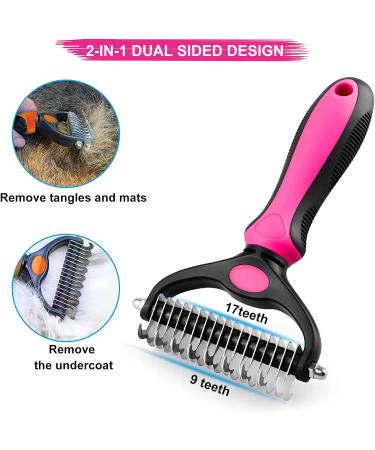 MEKEET Pet Dog Grooming Comb - 2-in-1 Deshedding & Dematting Brush | Double-Sided Undercoat Rake for Long & Medium Hair Cats and Dogs in Red - Buy Online on GoSupps.com