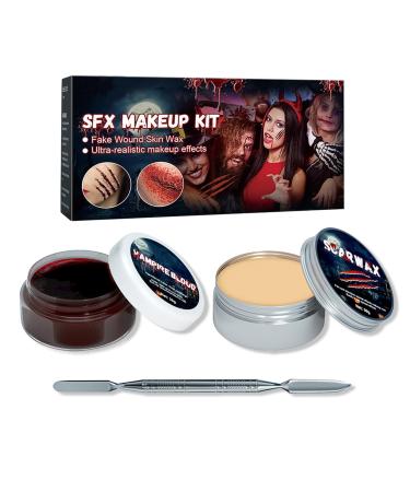 Halloween Make Up Scab Blood Sfx Makeup Kit Fake Blood Set Special Effects Scab Coagulated Blood 1.06oz Fake Wound Molding Modeling Scar Wax 1.06oz Bruise Makeup Face Body Painting for adult kids