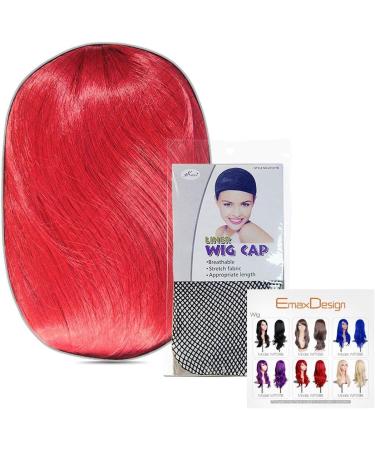 EmaxDesign 28 inch Red Cosplay Wig with Wig Cap and Comb - Wavy Curly Hair - Buy Online on GoSupps.com