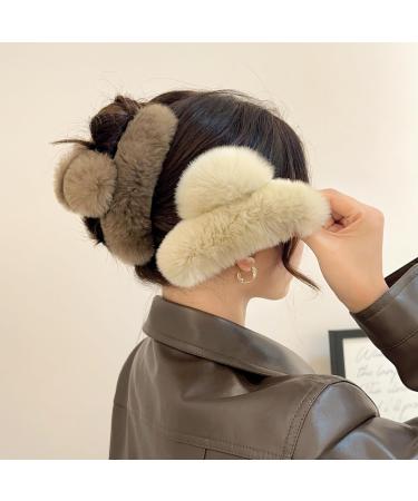 2PCS Large Faux Fur Hair Claw Clip for Women 5.9 Inches Winter Fluffy Fuzzy Hair Clips Nonslip Strong Hold Furry Big Jaw Clamp for Thick Long Hair (Mix-colour#1-2PCS) - Buy Online on GoSupps.com