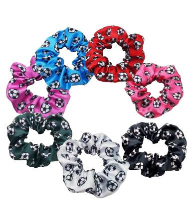Miaija 8 Pieces Soccer Hair Scrunchies Elastic Football Hair Ties Satin Scrunchy Non Slip Ponytail Holders Hair Bands for Women Girls Random Color