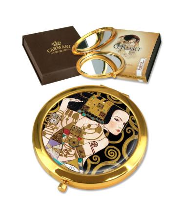 CARMANI Gustav Klimt 'Expectation' Pocket Mirror Gold Plated Bronze Make-up Compact Travel Mirror