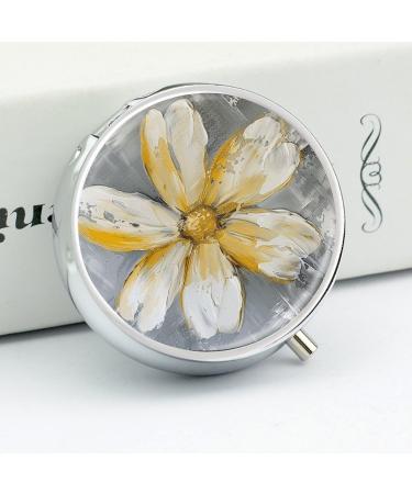 Travel Pill Box - 3 Compartment Portable Medicine Organizer with Yellow & White Floral Design - Perfect for Pocket & Handbag - Buy Online on GoSupps.com