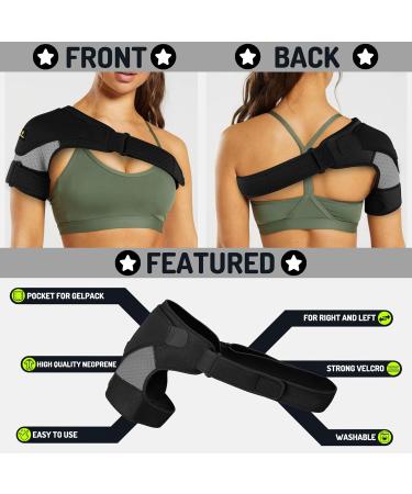 Sport Shoulder Bandage with Cooling Gel Pads - Neoprene Adjustable Support for Rotator Cuff - Cold/Heat Therapy for Men & Women - Left/Right Arm (S/M Black) - Buy Online on GoSupps.com