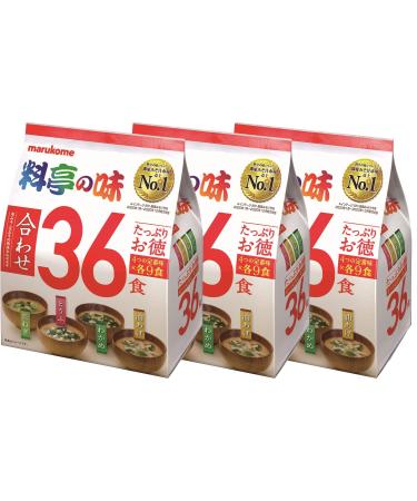Marukome Miso Soup Ryotei no Aji 4 Flavors, 36 Japanese Instant Miso Soups (Wakame Seaweed, Green Onions, Tofu, Aburaage), Pa