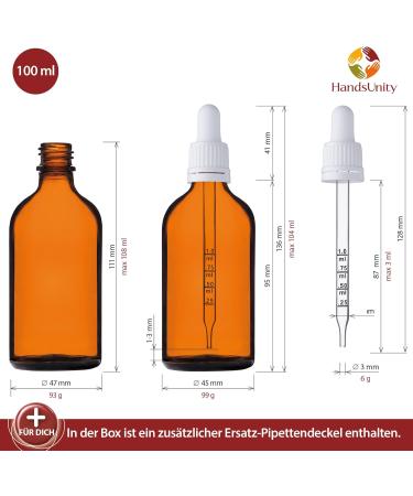 Handsunity 100ml Amber Glass Bottles with White Pipette Lock - 12 Pack Pharmacy Set | 29 Piece Aid Kit - Buy Online on GoSupps.com