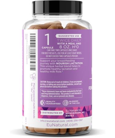 Eu Natural Nourish Lactation Supplement - Postpartum Support for Healthy Milk Flow & Production - Fenugreek Capsules for Women with Milk Thistle, Fennel Seed & Moringa, 60 Vegan Soft Capsules - Buy Online on GoSupps.com