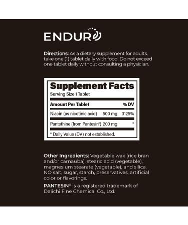 ENDUR-Thine Niacin Pantethine Heart & Liver Health Supplement Efficient Formula for Optimal Absorption Gluten Free 500mg (90 Tablets) - Buy Online on GoSupps.com