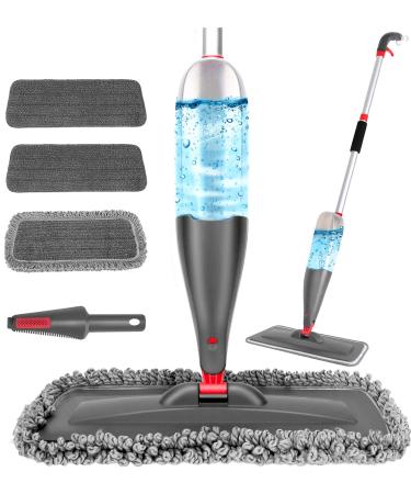 Spray Mop for Floor Cleaning with 3pcs Washable Pads - Wet Dry Microfiber Mop with 800 ml Refillable Bottle for Kitchen Wood Floor Hardwood Laminate Ceramic Tiles Floor Dust Cleaning 3 Count (Pack of 1) Gray