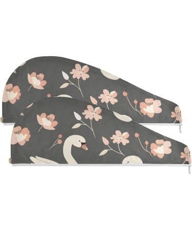 Super Absorbent Swan & Flowers Hair Towel 2 Pack - Quick Drying Hair Turbans for Women & Girls - Buy Online on GoSupps.com