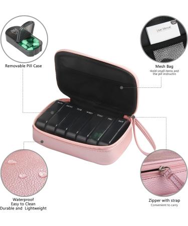 7 Day 2 Times a Day Weekly Pill Organizer in Pink PU Leather Bag - BPA Free Travel Pill Dispenser for Medication and Vitamins - Buy Online on GoSupps.com