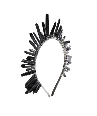 Raw Crystal Quartz Crown Headband - Handmade Tiara for Women - Black Stone Headband for Wedding and Parties - Buy Online on GoSupps.com