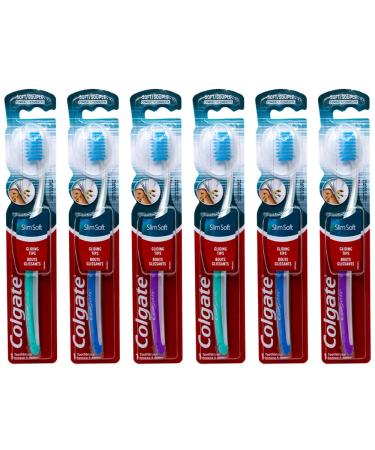 Colgate Slim Soft Toothbrush Gliding Tips Compact Soft (Colors Vary) - Pack of 6