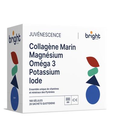 Bright Naturo Hydrolyzed Marine Collagen + Hyaluronic Acid + Chelated Magnesium + Omega-3 + Potassium + Iodine - Support for Heart Muscle and Metabolism | 28 Daily Sachets