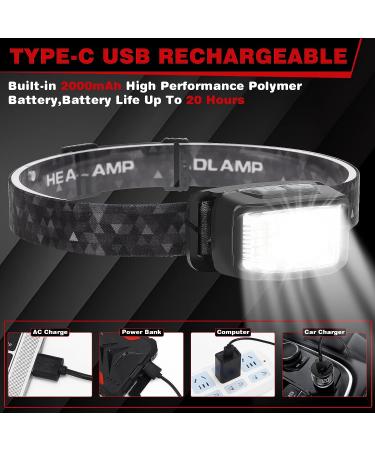 Rechargeable 2000 Lumen Ultra Bright LED Headlamp 2-Pack | 16 Modes, Motion Sensor, Waterproof & Lightweight | White Red Flashlight for Camping, Cycling, Running | Adults Headlamp in Gray - Buy Online on GoSupps.com