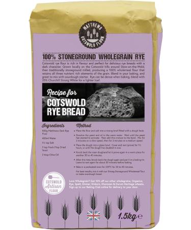 Matthews Cotswold Stoneground Wholegrain Dark Rye Flour | 100% Pumpernickel Flour | Specialty | Artisanal | Milled in Britain (1.5kg Bag (Single Bag)) - Buy Online on GoSupps.com