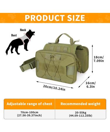Huntvp Tactical 1000D Dog Harness & Backpack | Adjustable Molle Saddlebag for Medium & Large Dogs | Perfect for Hunting Training & Hiking (Green) - Buy Online on GoSupps.com