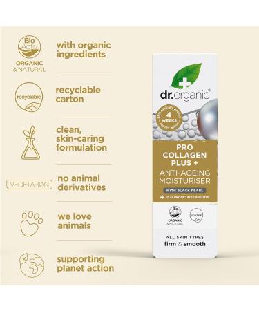Dr Organic Pro Collagen Plus Black Pearl Hyaluronic Acid Healthy-Aging Wrinkles Dry & Sensitive Skin Natural Vegetarian Cruelty-Free Paraben & SLS-Free Recycled & Recyclable Organic 50ml - Buy Online on GoSupps.com