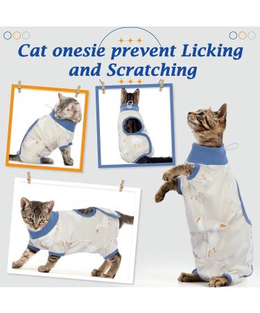 Dertrun Cat Surgery Soft Romper - Anti-Lick Abdominal Wound Suit for Kittens & Cats | Surgical Cone Replacement - Blue - Buy Online on GoSupps.com