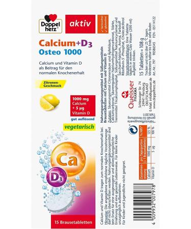 Doppelherz Calcium + D3 Osteo 1000 - 15 Effervescent Tablets for Bone Health | Calcium & Vitamin D Supplement International Shipping Available - Buy Online on GoSupps.com