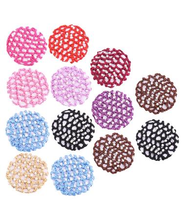 Pearl Hair Bun Net 13pcs Mesh Crochet Hair Net Hair Bun Cover Elastic Snood Hair Nets Hair Accessories for Ballet Dance Skating (Assorted Color) Rhinestone Hair Net