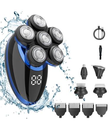 ZORUMAN Head Shaver for Men 6D Electric Mens Head Shaver 5-in-1 Cordless Head Shavers for Bald Men with LED Display Rotary Hair Shaver for Head Face Skin IPX7 Waterproof Wet Dry Use 6900-BLACK